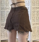Oem Apparel Manufacturers Women'S Brown Lace Up Denim Culottes Slim Wide Leg Shorts