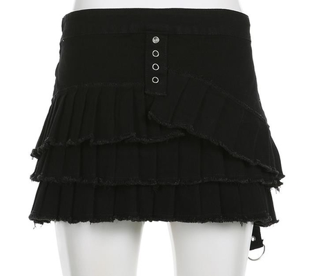 Small Quantity Clothing Manufacturer Women'S Sexy Denim Pleated Skirt D Buckle Zipper Irregular Skirt