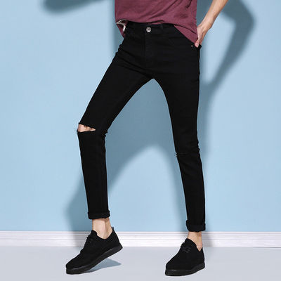 Breathable Mid Waist Men Pants Mens Skinny Jeans With Zippers