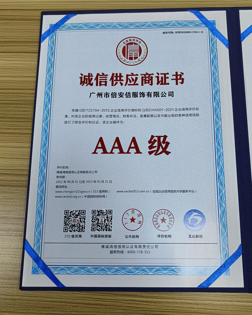 China Guangzhou Beianji Clothing Co., Ltd. zertifizierungen